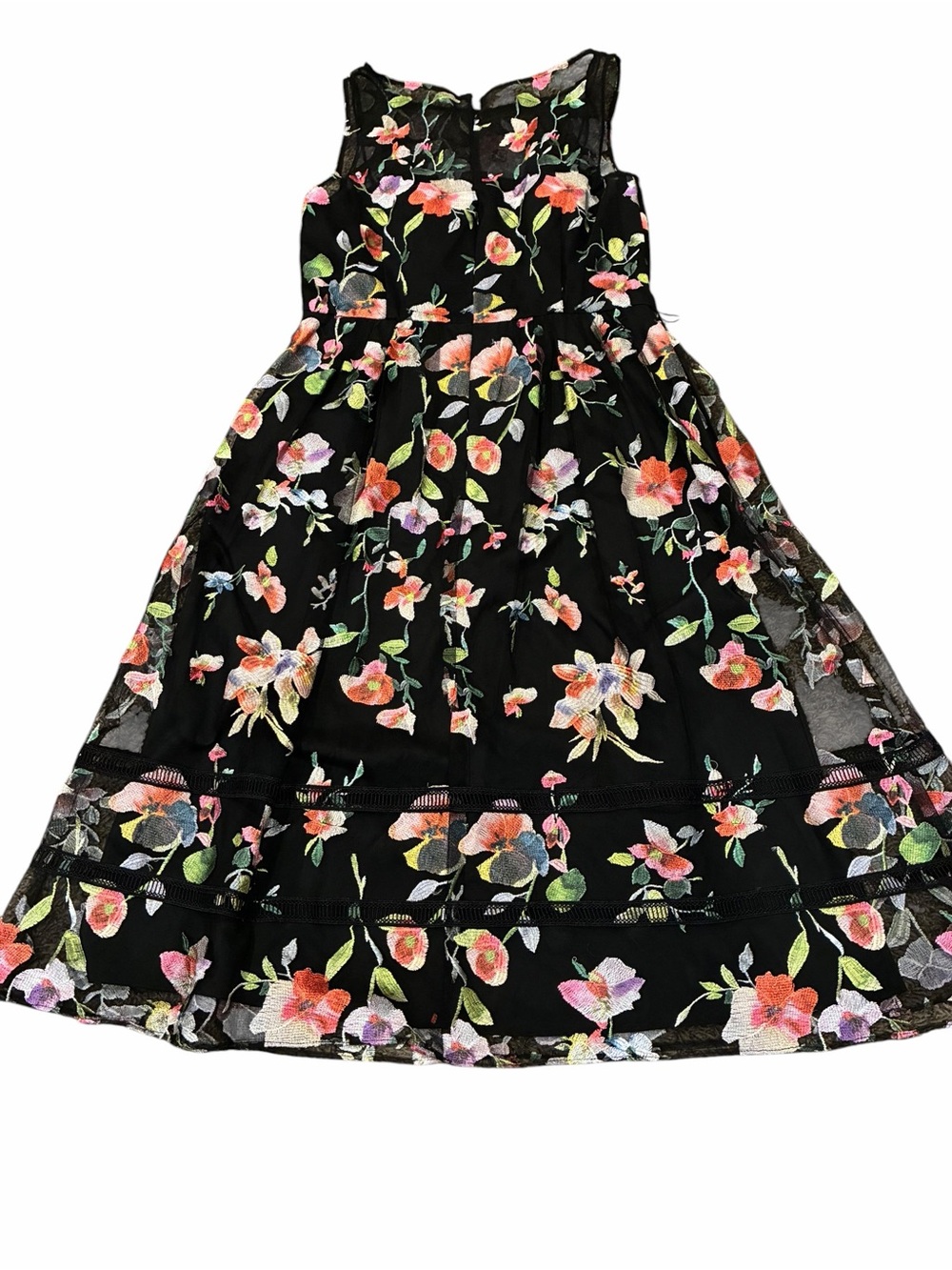 Adrianna Papell Black Floral Mesh Fit-and-Flare Dress Beaded lined formal dress - Picture 2 of 14
